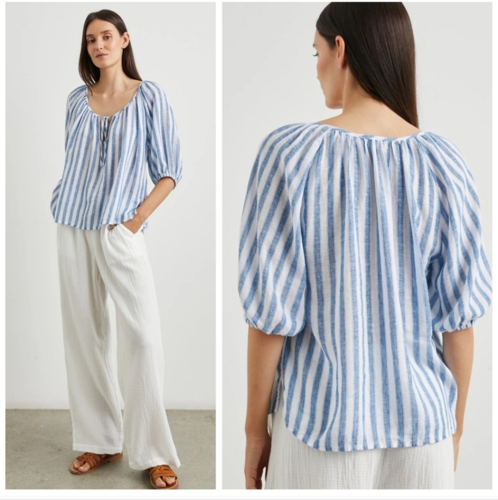 Rails Kirstie Linen Blend Top $168 Blue And White Striped Women's Small Nautical - Picture 13 of 13